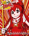 anime hammer_and_sickle helmet ika_musume perestroika red_eyes red_hair scarf // 787x968 // 509KB