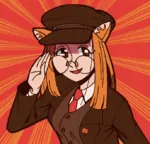 brown_eyes catgirl character:leninism_catgirl ginger_hair glasses hat salute vlada_golovina // 688x659 // 32KB