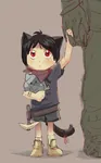 artist:catgirl_drawfriend black_hair catgirl character:alunya character:political_ideology_catgirls red_eyes rock young_alunya // 557x900 // 62KB