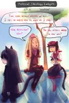 anna_chernova artist:catgirl_drawfriend black_hair blonde_hair catgirl character:alunya character:nihilism_catgirl character:political_ideology_catgirls character:rodina character:rodina_(picg) comic episode_6 fence red_eyes tree // 700x1036 // 244KB