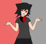 anarcho_communism bandana black_hair catgirl character:alunya reaction_image red_eyes shrug // 500x477 // 66KB