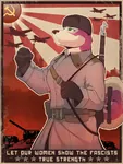 aircraft airplane anthro armored_fighting_vehicle canine dog fighter furry green_eyes gun hammer_and_sickle husky mosin-nagant poster propaganda red_star rifle scope sniper_rifle star sun t-34 tank ushanka war weapon world_war_ii yak-3 yakovlev // 908x1201 // 1.0MB