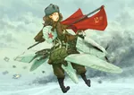 aircraft airplane anime fighter hammer_and_sickle mecha_musume red_star star ushanka war world_war_ii yak-1 yakovlev // 1169x827 // 293KB