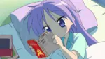 anime bed book communist_manifesto hiiragi_kagami lucky_star marxism reading // 600x338 // 306KB