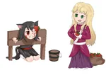 black_hair blonde_hair bully catgirl character:alunya character:grace green_eyes meta:highres monarchism red_eyes site:leftypol stocks // 2833x2125 // 1.2MB