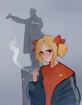 anime blonde_hair cigarette female hammer_and_sickle statue vladimir_lenin // 843x1080 // 206KB