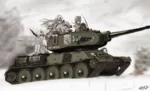 anime armored_fighting_vehicle chernoyarsk_arsenal girls_frontline gun machine_gun meta:highres nagant_revolver ppsh-41 red_army snow soviet_union submachine_gun t-34 t-34-85 tank ushanka weapon // 1895x1150 // 2.2MB