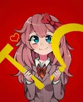 anime blue_eyes doki_doki_literature_club female hammer_and_sickle heart pink_hair sayori // 974x1200 // 100KB