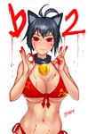 bell bikini black_hair blood catgirl character:alunya lewd meta:highres red_eyes site:b site:leftypol swim_suit // 1650x2500 // 1.5MB