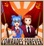 anime banner blue_eyes blue_hair cirno comrade fairy flag hammer_and_sickle moe_lenin poster propaganda red_flag site:get site:ref site:getchan touhou // 980x1024 // 1.4MB