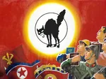 book cat flag helmet juche korea korea_dpr meta:highres poster propaganda sabocat soldier uniform // 3057x2293 // 1.7MB