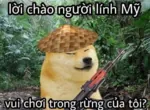 dog doge guerrilla gun jungle kalashnikov meta:translation_request national_liberation_front_vietnam rice_hat rifle vietnam vietnam_democratic_republic vietnam_war vietnamese_text war weapon // 1440x1060 // 2.2MB