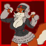 1:1_aspect_ratio anthro fox furry green_eyes red_star star ushanka vulpine // 900x900 // 329KB