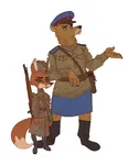 anthro bear black_eyes fox furry gun meta:highres nkvd peaked_cap pistol red_star rifle star vulpine war weapon world_war_ii yellow_eyes // 1600x2062 // 299KB