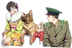 anime artist:horikou black_hair canine chikuta dog medal peaked_cap saitou_ena soldier soviet_union uniform yukata yurucamp // 1200x796 // 776KB