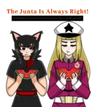 2021 black_hair black_star blonde_hair cap catgirl character:alunya character:grace comrade_watermelon coup leftychan leftychan_split meta:screencap meta:transparent_background monarchism peaked_cap red_eyes scarf site:b site:leftypol site:leftypol.org split star title watermelon watermelon_junta // 1350x1500 // 1009KB