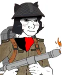 angry black_hair catgirl character:alunya flamethrower hat helmet scarf wojak // 1203x1447 // 1.1MB