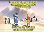 aang anime avatar_the_last_airbender bald brown_hair cartoon glacier history impact_font katara penguin snow transition // 750x546 // 808KB