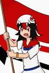 anime anti_fascism artist:noviymemy black_hair flag helmet japan kijin_seija protest red_eyes red_flag sanrizuka touhou zengakuren // 739x1082 // 90KB