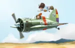 aircraft airplane anime broomstick brown_hair fighter ginger_hair goggles green_eyes i-16 polikarpov spain spanish_civil_war war witch // 1194x768 // 1.0MB