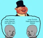 bourgeoisie capitalism conservatism democracy democratic_party dnc hat liberalism maga npc porky republican_party top_hat united_states wojak // 1416x1235 // 557KB