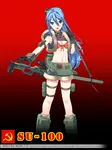 anime armored_fighting_vehicle blue_eyes blue_hair cannon gun hammer_and_sickle mecha_musume red_star rifle scope self_propelled_artillery sniper_rifle soviet_union star su-100 tank_destroyer war weapon world_war_ii // 749x1000 // 343KB