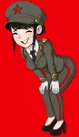 anime artist:shadman black_hair high_heels juche kim kim_yo_jong korea korea_dpr laugh peaked_cap reaction_image red_star star // 473x812 // 52KB