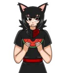 black_hair catgirl character:alunya meta:transparent_background red_eyes scarf site:leftypol watermelon // 1350x1500 // 621KB