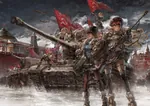 anime armored_fighting_vehicle blonde_hair blue_eyes flag gun hammer_and_sickle hat is-2 kremlin kv-2 mecha_musume meta:highres moscow parade pink_hair red_army red_eyes red_flag red_square soldier soviet_union tank uniform war weapon winter world_war_ii // 2048x1448 // 601KB