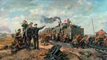 art bolshevik joseph_stalin kliment_voroshilov meta:painting russia russian_civil_war russian_sfsr soviet_union train war // 1860x1050 // 668KB