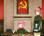 blue_eyes doki_doki_literature_club hammer_and_sickle natsuki pink_hair sayori shrug // 735x599 // 522KB