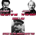 centrism clown glasses joker joseph_stalin leon_trotsky nikolai_bukharin soviet_union trotskyism // 809x776 // 340KB