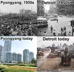 capitalism comparison detroit juche korea korea_dpr pyongyang then_and_now united_states // 1080x1057 // 231KB