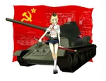 anime armored_fighting_vehicle cannon first_squad flag hammer_and_sickle katana pioneer red_flag red_star soviet_union star sword t-34 tank weapon // 1000x758 // 414KB