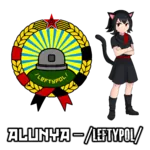 1:1_aspect_ratio black_hair catgirl character:alunya crossed_arms meta:highres meta:transparent_background red_eyes scarf site:leftypol symbol // 3000x3000 // 1.1MB