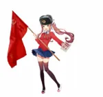 anime communist_manifesto doki_doki_literature_club flag green_eyes hammer_and_sickle karl_marx marxism monika pioneer red_flag red_star schoolgirl soviet_union star ushanka // 1366x1280 // 161KB