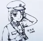 anime art binoculars chinese_text female hat star uniform // 2546x2486 // 685KB