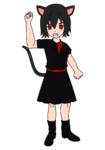 black_hair catgirl character:alunya meta:transparent_background raised_fist red_eyes scarf site:leftypol // 1400x2000 // 169KB