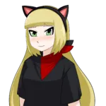 blonde_hair catgirl character:alunya character:grace cosplay green_eyes meta:transparent_background monarchism scarf // 1800x1800 // 549KB