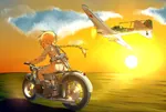 aircraft airplane anime blonde_hair braid gun il-2 ilyushin motorcycle pps-43 red_star submachine_gun sunset vehicle war weapon world_war_ii // 1280x860 // 1.0MB