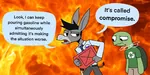 anthro artist:happyroadkill caricature compromise democratic_party donkey fire furry gasoline green_party scalie turtle // 1200x597 // 120KB