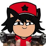 1:1_aspect_ratio akimbo black_hair catgirl character:alunya gun handgun hat pistol site:leftypol smile star weapon // 1440x1440 // 222KB