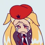 1:1_aspect_ratio beret blonde_hair catgirl character:political_ideology_catgirls character:rodina character:rodina_(picg) crying meta:highres red_eyes sad star tears // 2480x2480 // 535KB