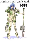 anime armored_fighting_vehicle blue_hair cannon gun mecha_musume rifle scope sniper_rifle soviet_union t-90 tank weapon // 441x624 // 58KB