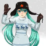1:1_aspect_ratio anime gloves green_eyes green_hair miku red_star snow soviet_union star ushanka vocaloid // 1024x1024 // 145KB