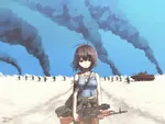 afghanistan airborne_forces anime armored_fighting_vehicle bmd bmd-1 brown_eyes brown_hair desant desert eyebags female fire gun injury kalashnikov meta:highres rifle scope smoke soldier soviet_union tank telnyashka vdv weapon // 2560x1920 // 439KB