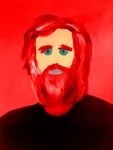 art black_shirt green_eyes meta:painting red_hair slavoj_zizek // 670x893 // 180KB