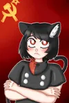 black_hair catgirl character:alunya crossed_arms goddess hammer_and_sickle meta:lowres red_eyes scarf. site:leftypol // 320x480 // 55KB