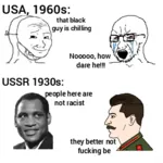 1:1_aspect_ratio chad crying glasses joseph_stalin meta:lowres paul_robeson racism soviet_union soyboy united_states wojak yes_chad // 320x320 // 65KB