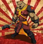 anthro armor bear brown_eyes buff furry hammer hammer_and_sickle red_star star tool warrior weapon // 1240x1280 // 292KB